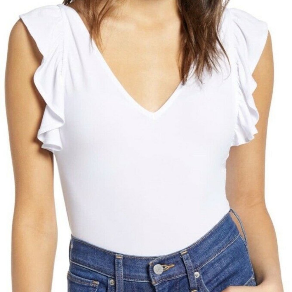 Leith Body Suit XL White Flutter V Neck V Back
